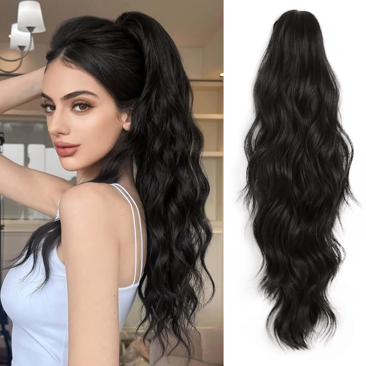 

Накладной хвост для женщин, длинный волнистый кудрявый, на заколке, синтетический, для повседневного использования