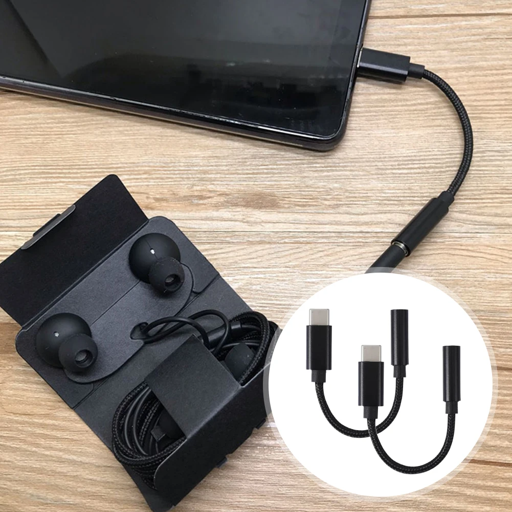 プラグアンドプレイフレキシブルヘッドフォンタイプC〜3.5mmジャック、編組、アルミニウム合金、USBアダプター、スマートフォン通話、ホームオフィス、2個