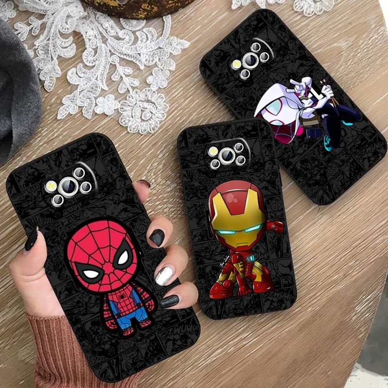 Comics Marvel Avengers Art For Xiaomi Mi Poco F5 F4 F3 F2 X5 X4 X3 M6 M5 M5S M4 M3 C40 Pro GT NFC 5G Black Soft Phone Case