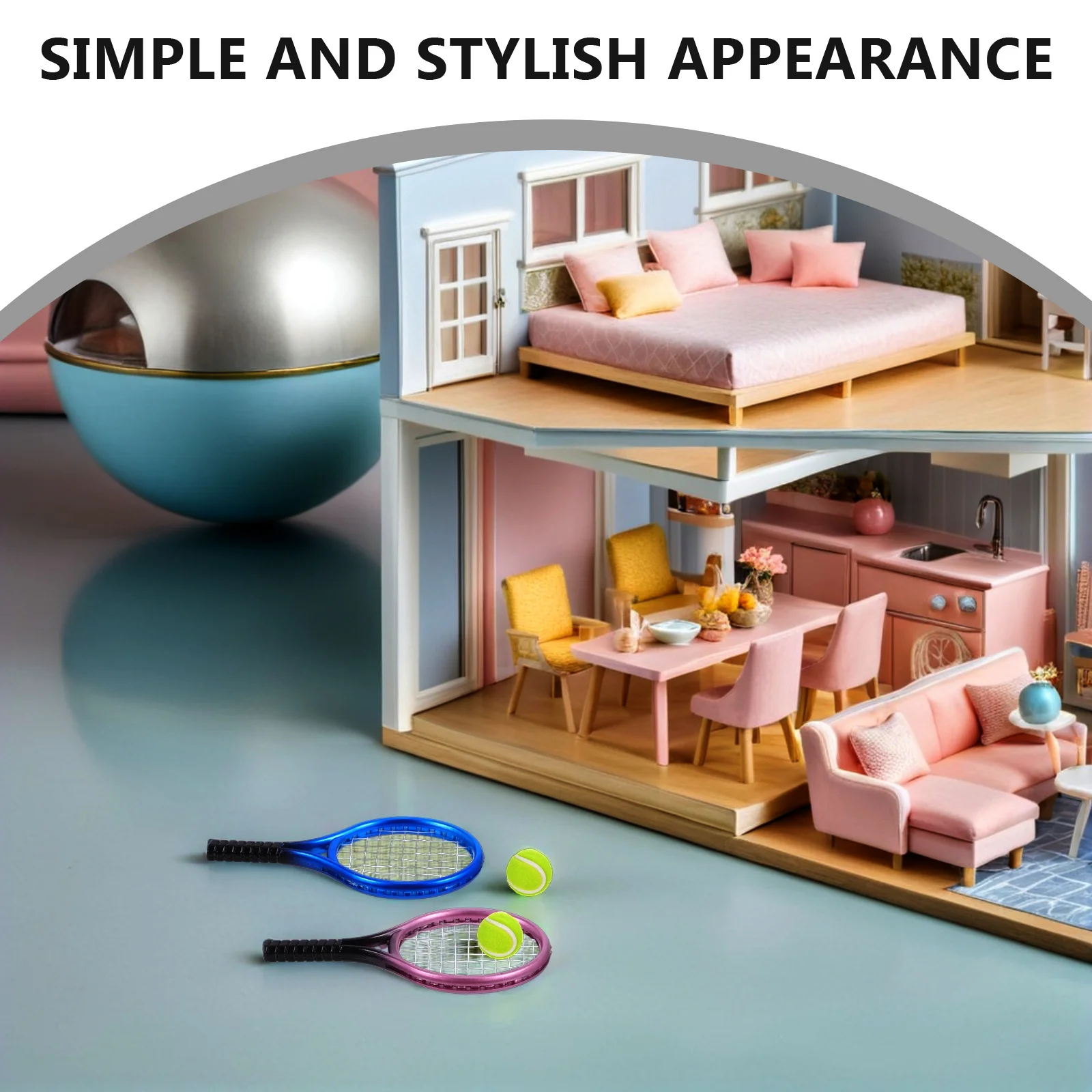 

1 set 1 Set Tennis Racket Ball Ornament For House Decor Miniatures Photography Props Desktop Mini Tennis Racket Accessory