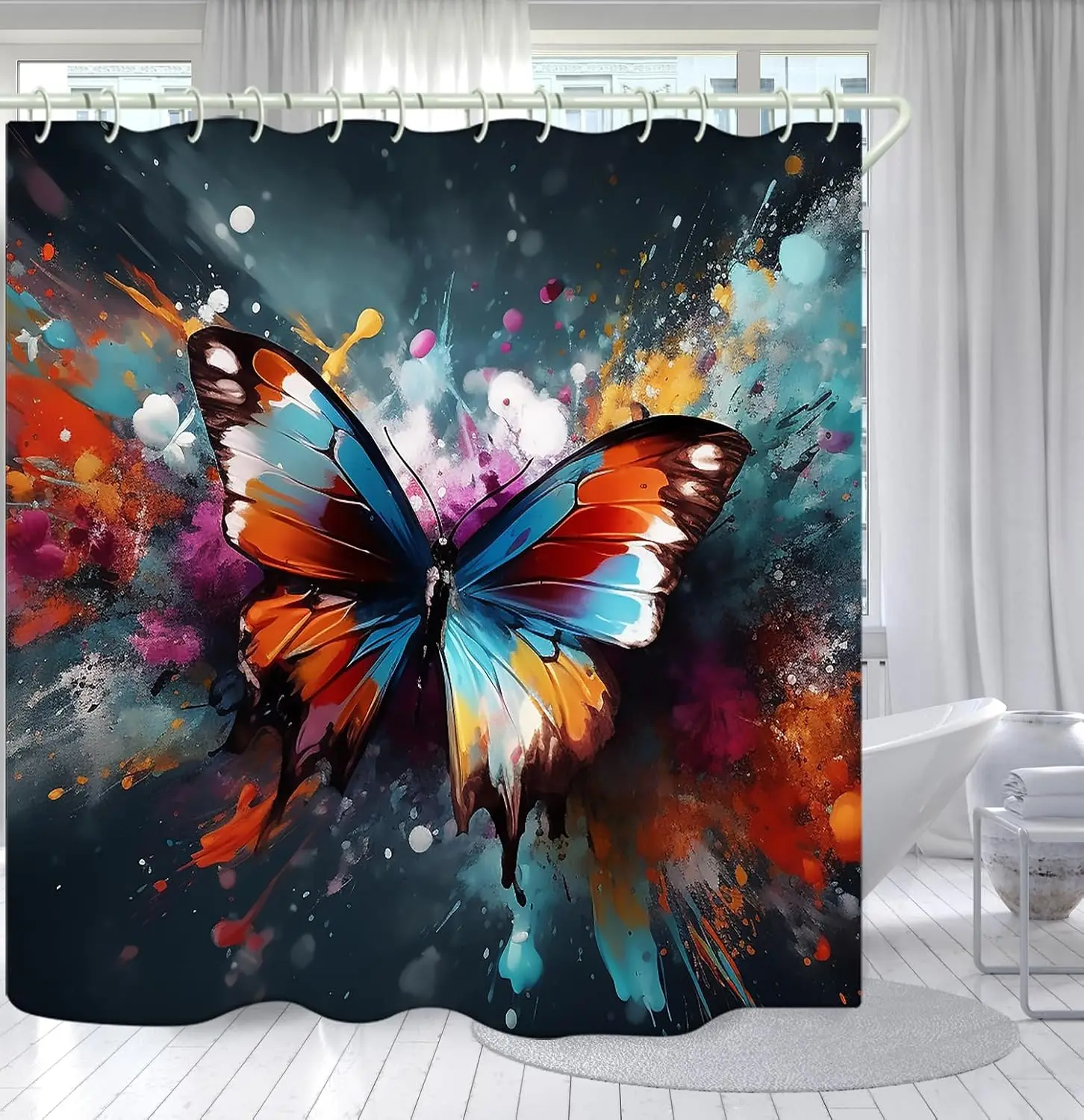 Abstract Butterfly Shower Curtain Bathroom Curtains Modern Artistic Watercolor Print Polyester Waterproof Shower Curtain for Hom