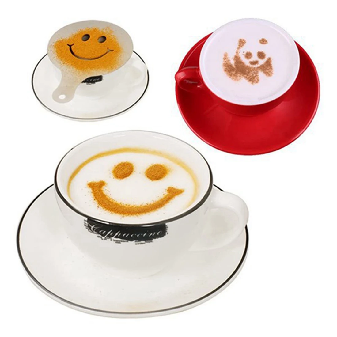 (ˉ﹃ˉ) Cocoa Shaker,Coffee Powder Shaker 16 Pcs Coffee Cappuccino Stencils & Pen for Cappuccino Powder Sugar Latte,Etc