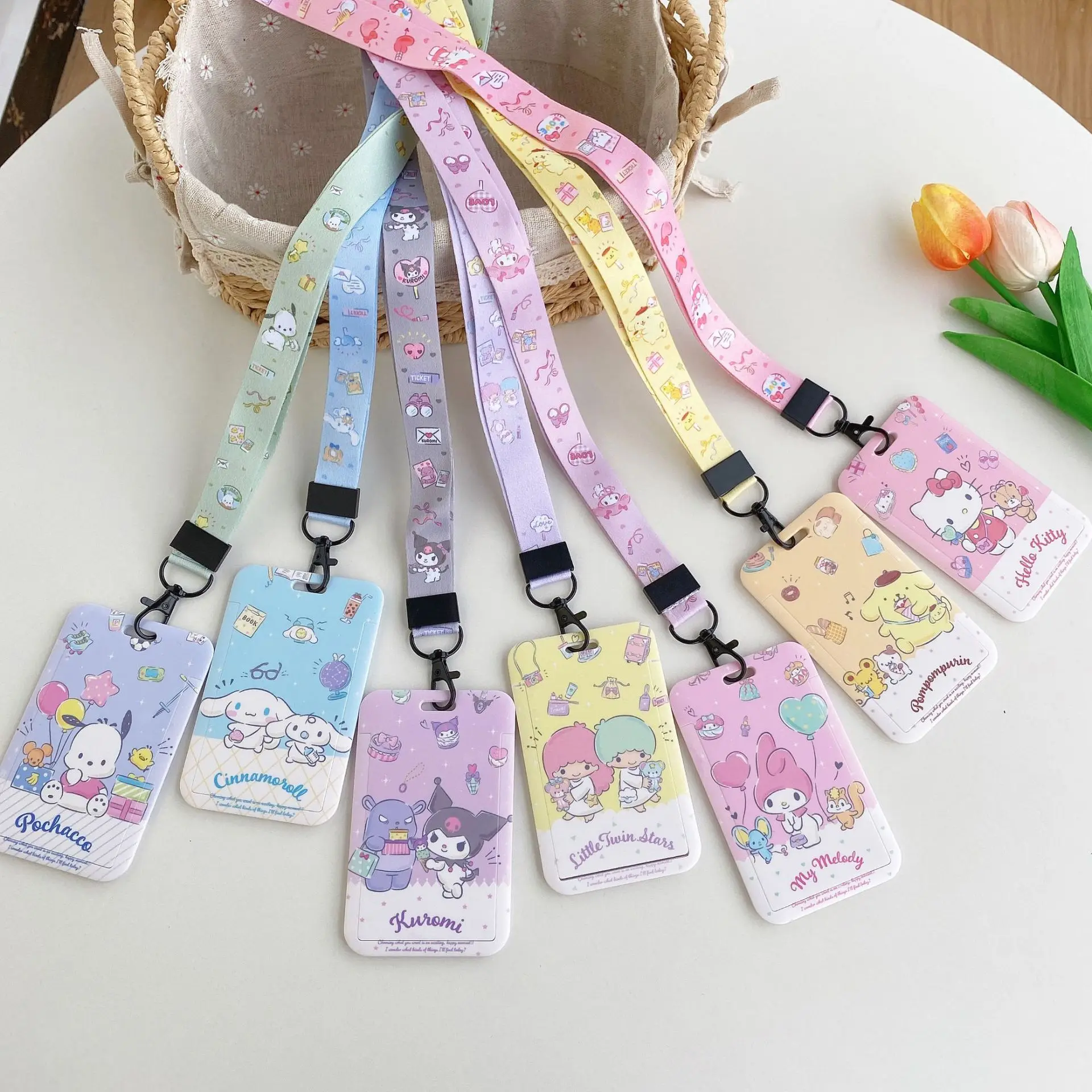 

Kawaii Melody Long Rope Neck Hanging Card Holder Creative Pochacco Bus Card Protective Cover Girl Gift