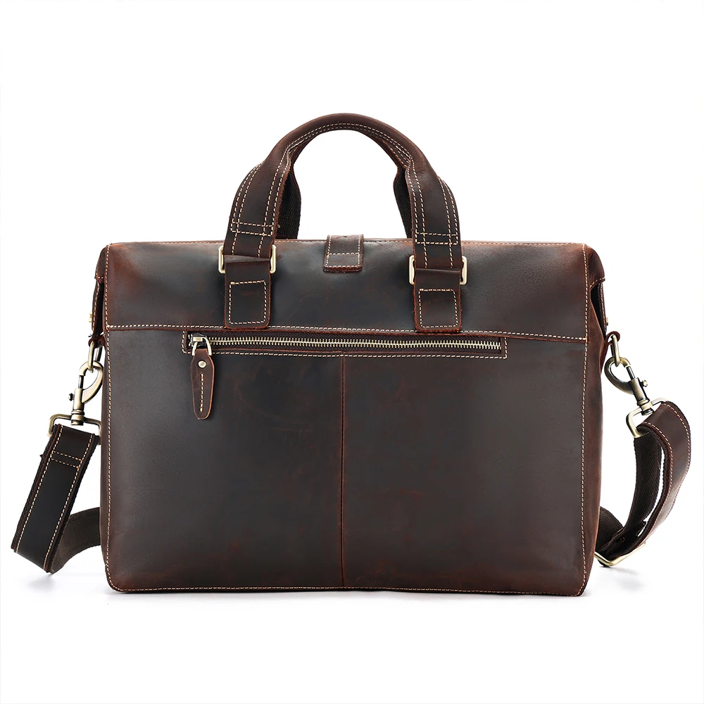 JOYIR Vintage Crazy Horse Leather Men Briefcase Business Work Bags Male Fits 15.6\