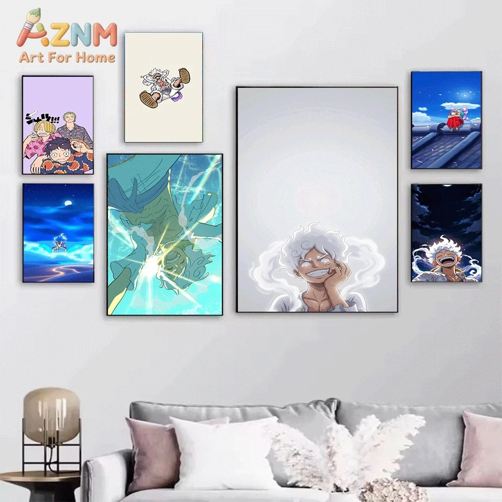 One Piece Anime Canvas Wall Art No Frame Luffy Gear 5 Nika Sky Cloud Roronoa Zoro Manga Print Painting Bedroom Living Room Hom