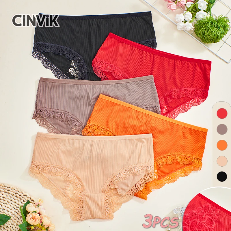 3PCS Summer New Female Underwear Lace Sexy Women's Panties Bright Cute Lingerie Comfortable Material Breathable Triangle Briefs