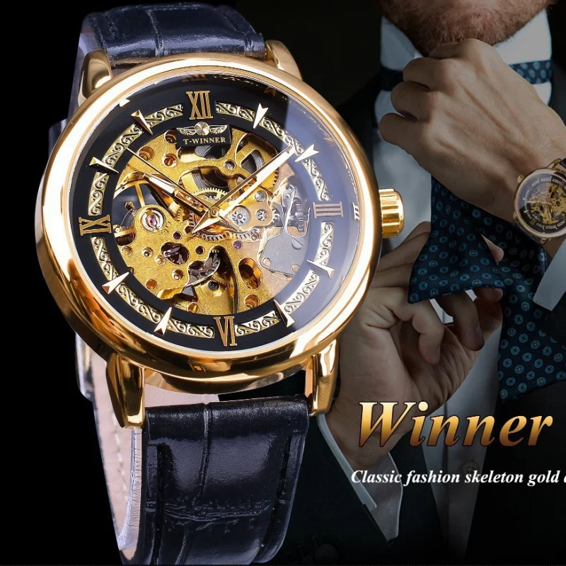 Official brand free shipping European American Style Men's Fashion Casual Hollow Movement Automatic Mechanical Watch