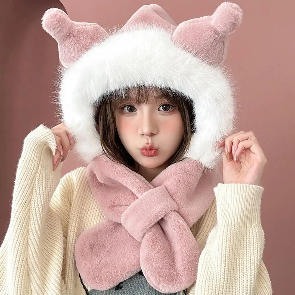 Cartoon Sanrioed Kuromi Plush Hat Scarf Gloves Anime Kawaii Winter Thicken Keep Warm Soft Cute Sweet Girl Student Festival Gift