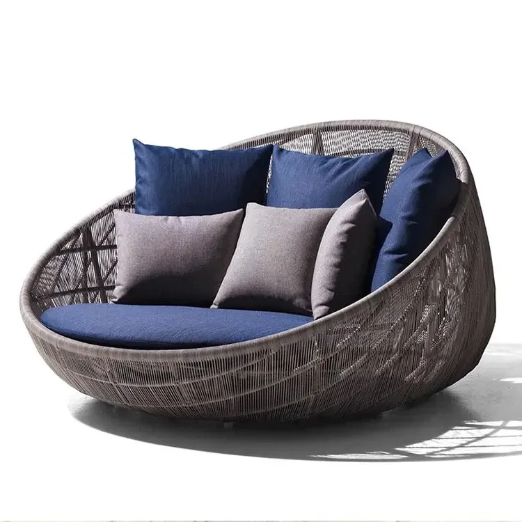 Outdoor sofa bed balcony garden living room rattan table and chair leisure combination courtyard round bed