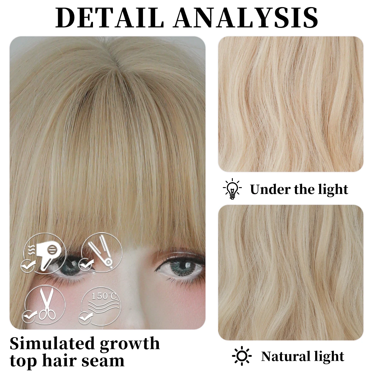 7JHH WIGS Long Wavy Blonde Wig for Women Daily Party and Cosplay Natural Synthetic Hair Wigs with Bangs High Quality Lolita Wig