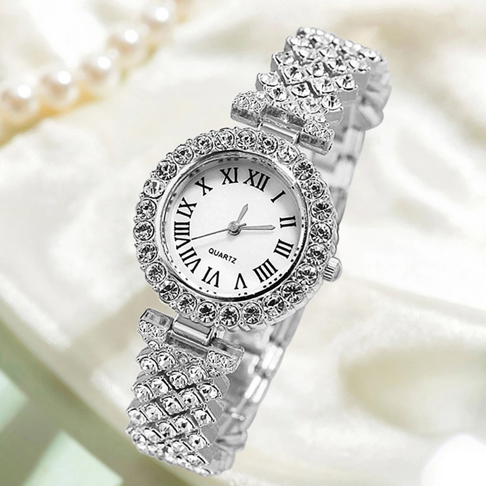 6-teiliges Luxus-Set: Trendige Quarzuhr mit römischen Ziffern, Armband, Halskette und Ohrringe – Perfektes Geschenk für Freunde oder Mütter – Detail 3