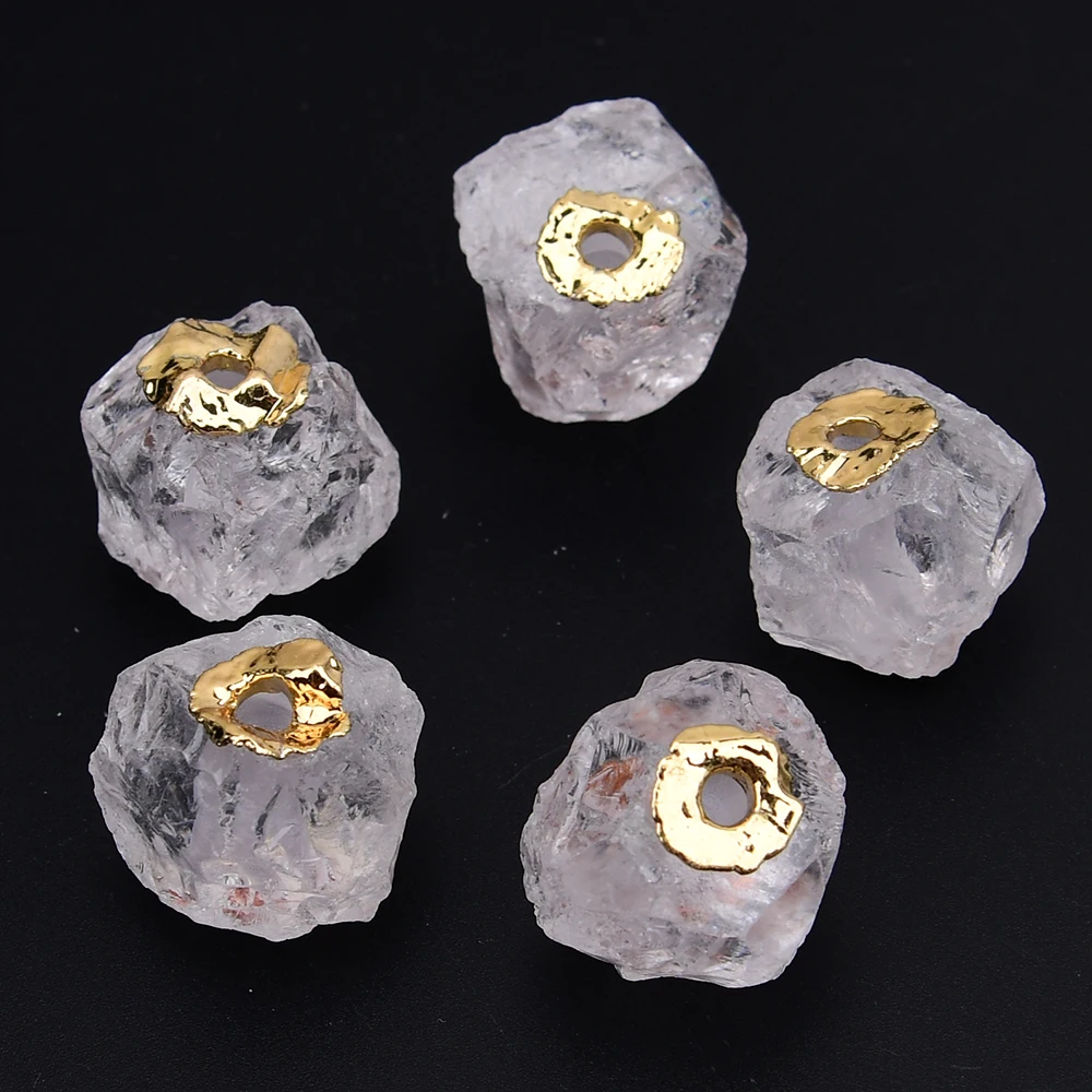 

APDGG 5 Pcs Big Natural Clear Rock Quartz Golden Ball Shape Charms Pendant Beads Jewelry Making DIY