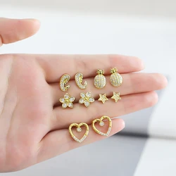 Minimalist Crystal Star Stud Earrings for Women Copper Gold Plated Heart Ear Studs Simple Jewelry Friends Gifts erst32