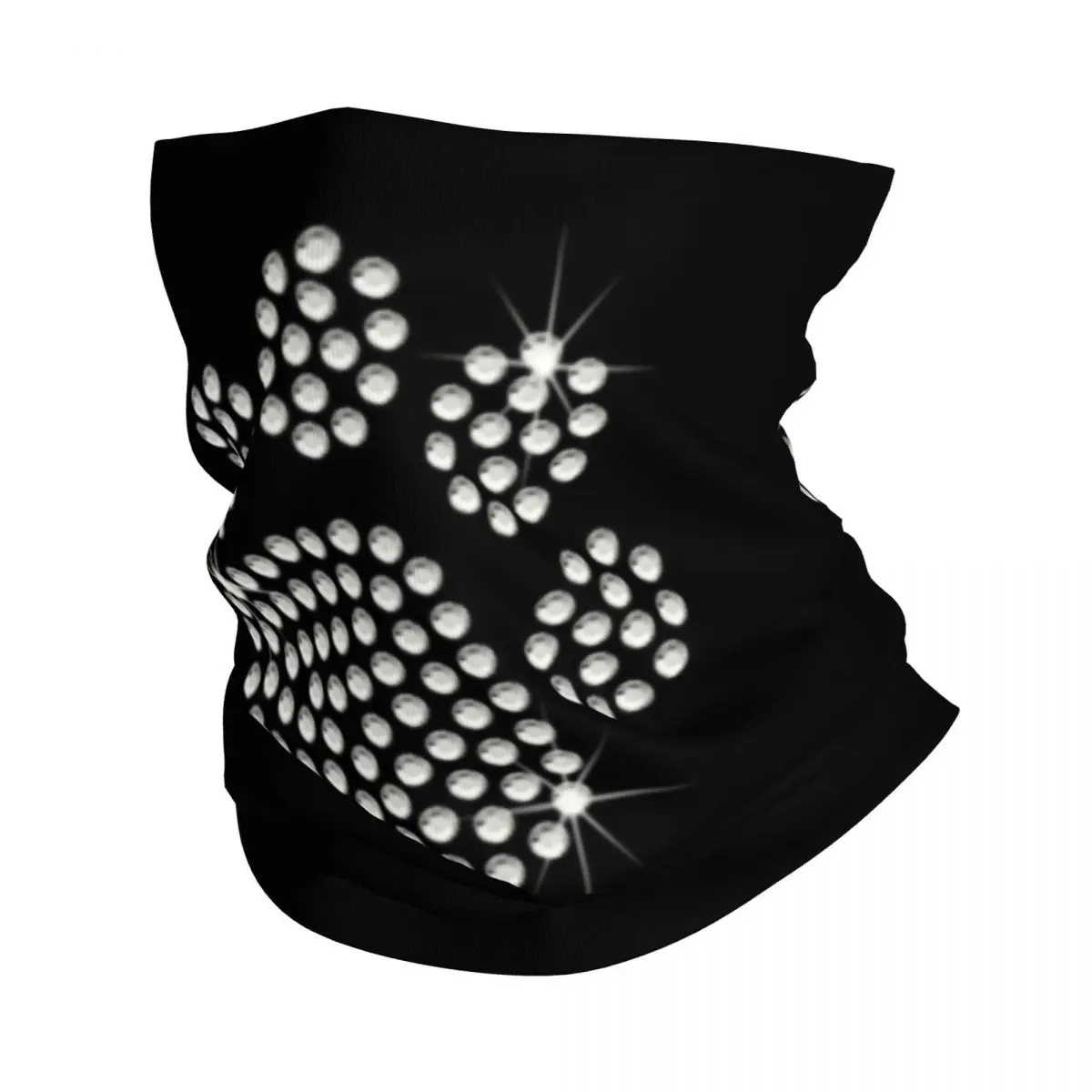 Cute Rhinestone Dog Paw Bandana Neck Gaiter Windproof Face Scarf Cover Men Women Crystal Diamond Headband Tube Balaclava