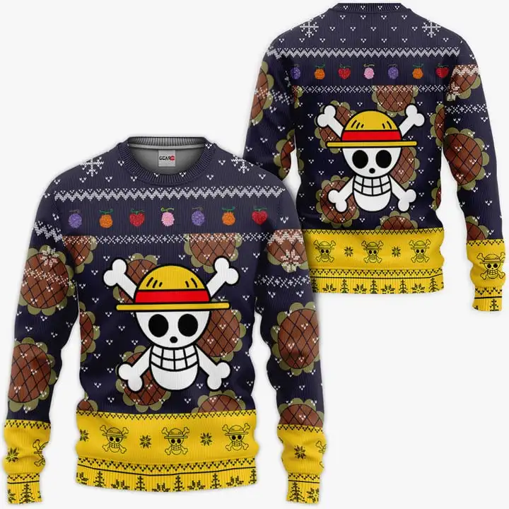 

New Sweater Japanese Anime Luffy Zoro Bandai One Piece 3D Hoodie, Christmas Jersey, Round-neck Shirt for Men and Children