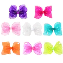 Waterproof Jelly Bows Hair Bows for Girls with Clips Girl Kids Hair accessories Glitter Knot Bows Pool/Swim Bows Solid Hairpins