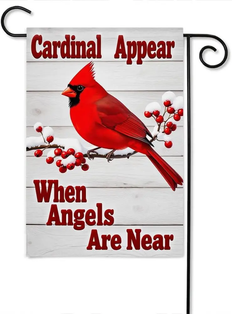 Moslion Red Bird Garden Flags Double Sided Cardinal Appear When Angels Are Near Red Berries on Wooden Plank Yard Flag 12.5x1 EEZ