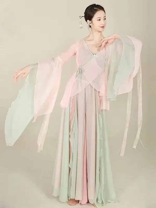 Chinese Classical Dance Folk Practice Clothes Traditional National Yangko Hanfu Clothing Elegant Female Modern Dancing Costume