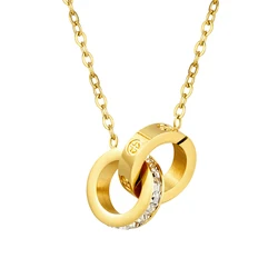 Double Circle Design Cross screw And Crystal Necklace Pendant For Women Stainless Steel Top Quality Love nails Necklace