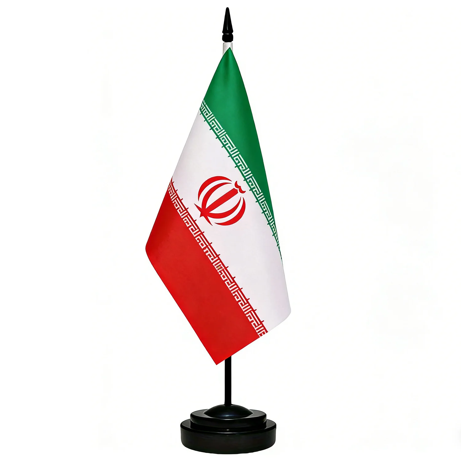 1 Set Iran Table Flag - Iran - Iranian Iran Desk Flag 21x14 Cm - Black Plastic Stand for Office, Conference Workplace Decor