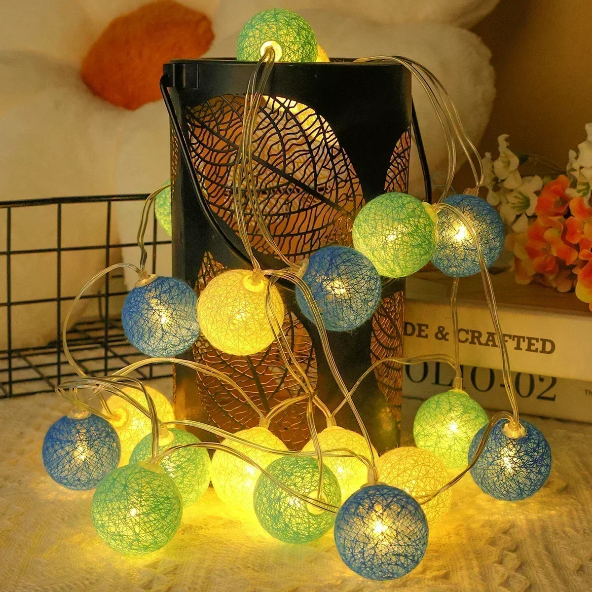 20 LED lanterna lampada Rattan Ball String Lights batteria o controllo USB matrimonio decorazioni natalizie illuminazione Home Party Ornament Lamps