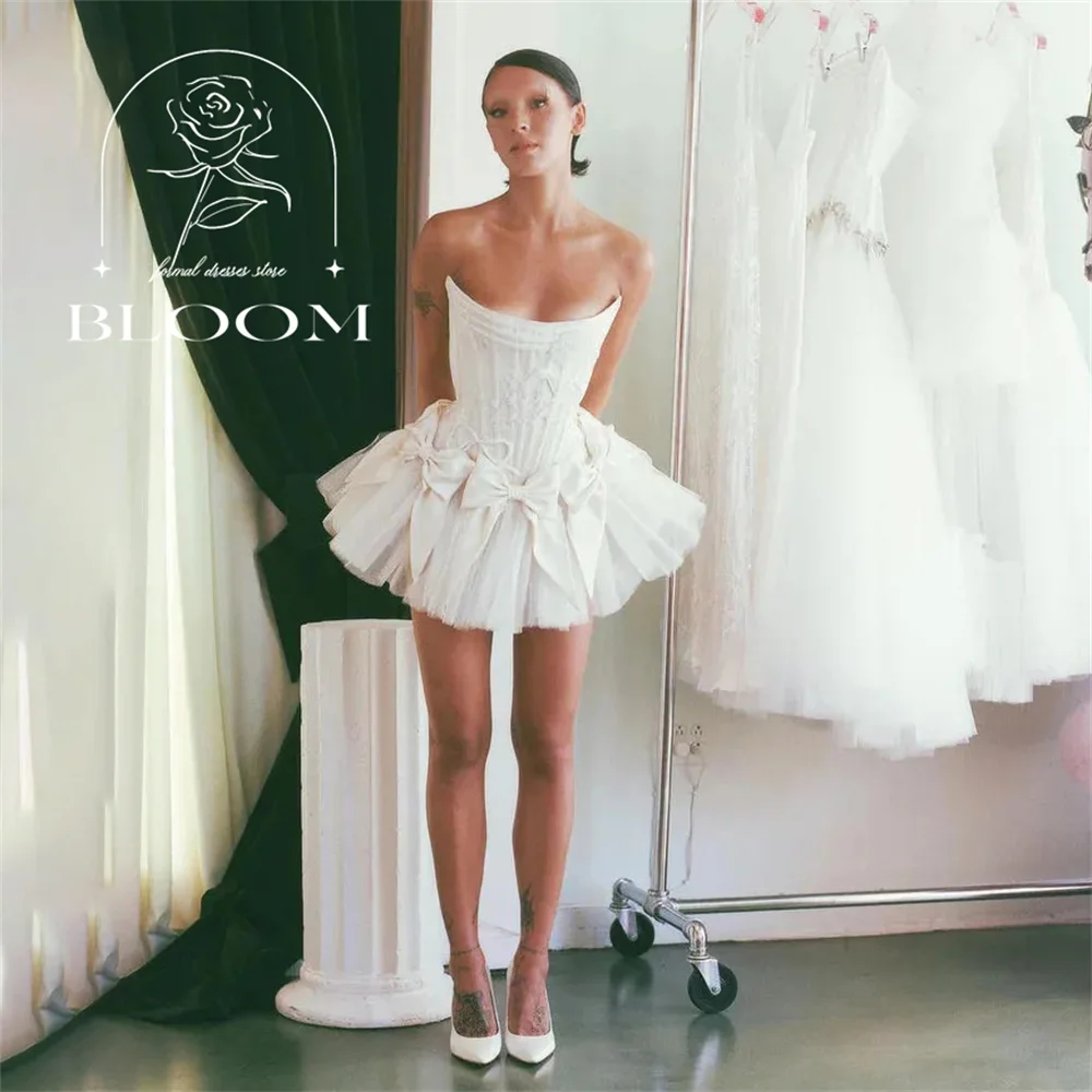 

Bloom Customized Strapless Corset Mini Dress Bow Embellished Formal Party Cocktail Gown Elegant Luxurious Chic Princess