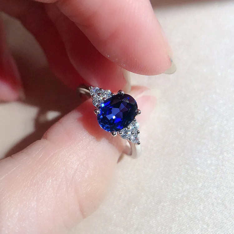 New PT950 platinum ring 1.5 carat sapphire four-claw egg-shaped special-shaped diamond ring simple and personalized lady