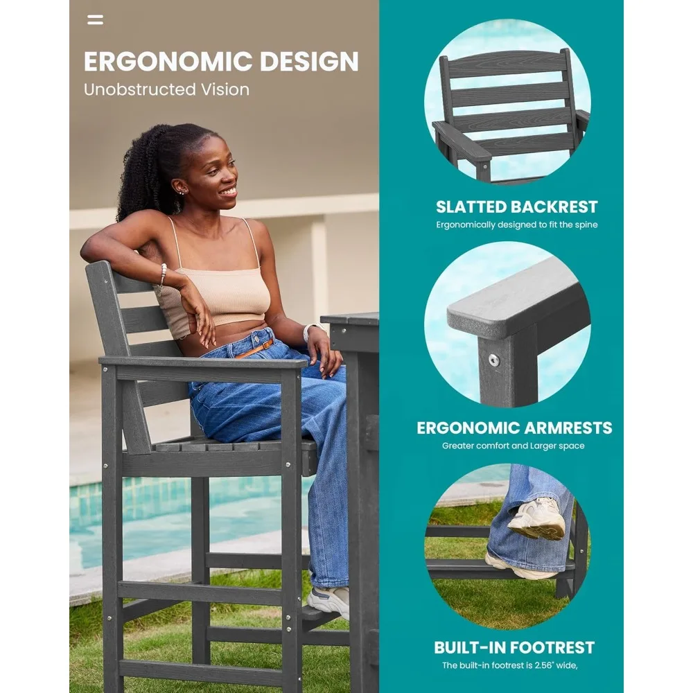 Balcony Adirondack Chairs and Table 3 Pieces Set, Oversize Adirondack Bar Height Chairs Set of 2 and Bar Table, Outdoor Bar