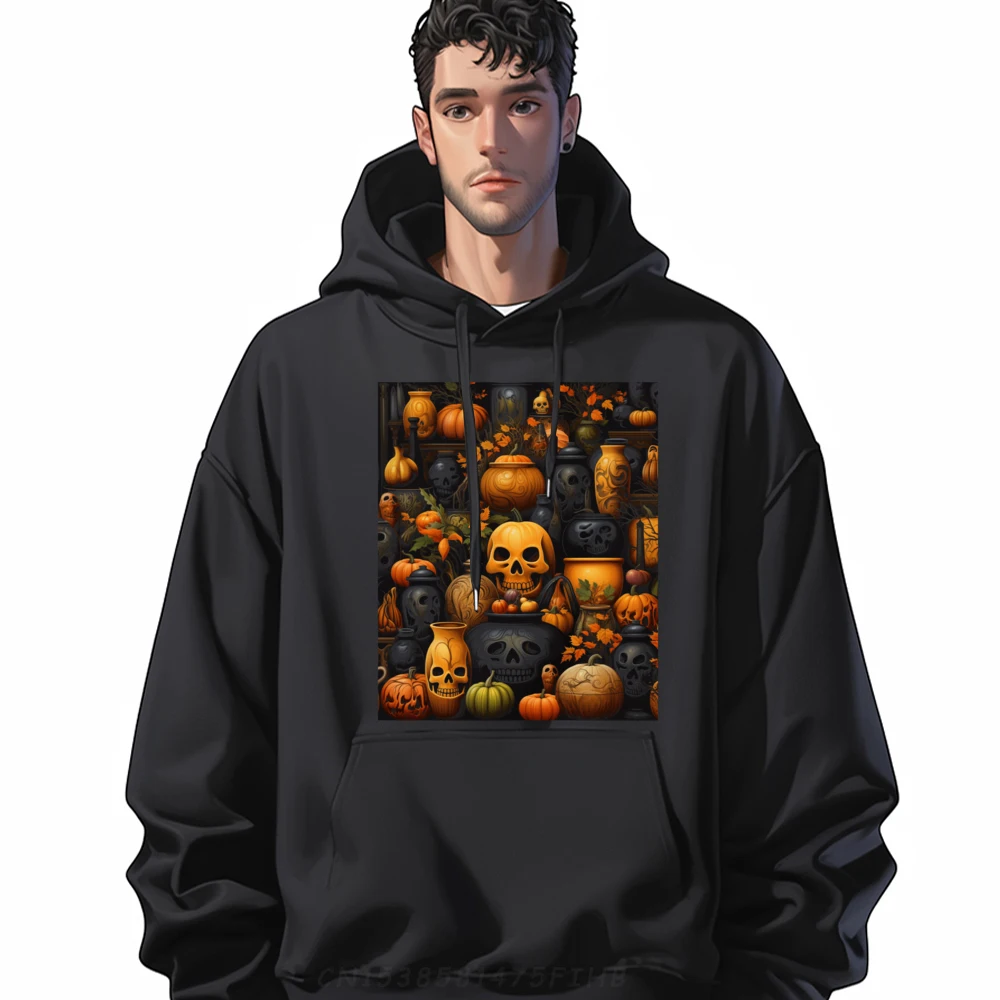 

Skull Pumpkin Halloween Fall Autumn Decor Men Pullover Hoodies High Quality Male Mens Gifts Tee Hoodie Character