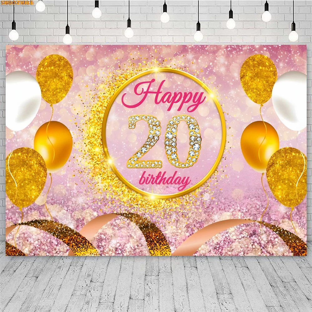 

20th Birthday Decorations for Women Happy 20th Birthday Party Backdrop Banner 20 Years Old Anniversary Poster Pink Background