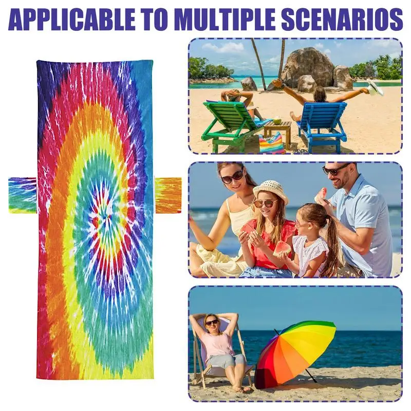 Lounge Chair Towel Tie-Dyed Beach Chair Cover Microfiber Chaise Lounge Chair Towel Cover With Pockets Tie-Dyed Sun Bathing Chair