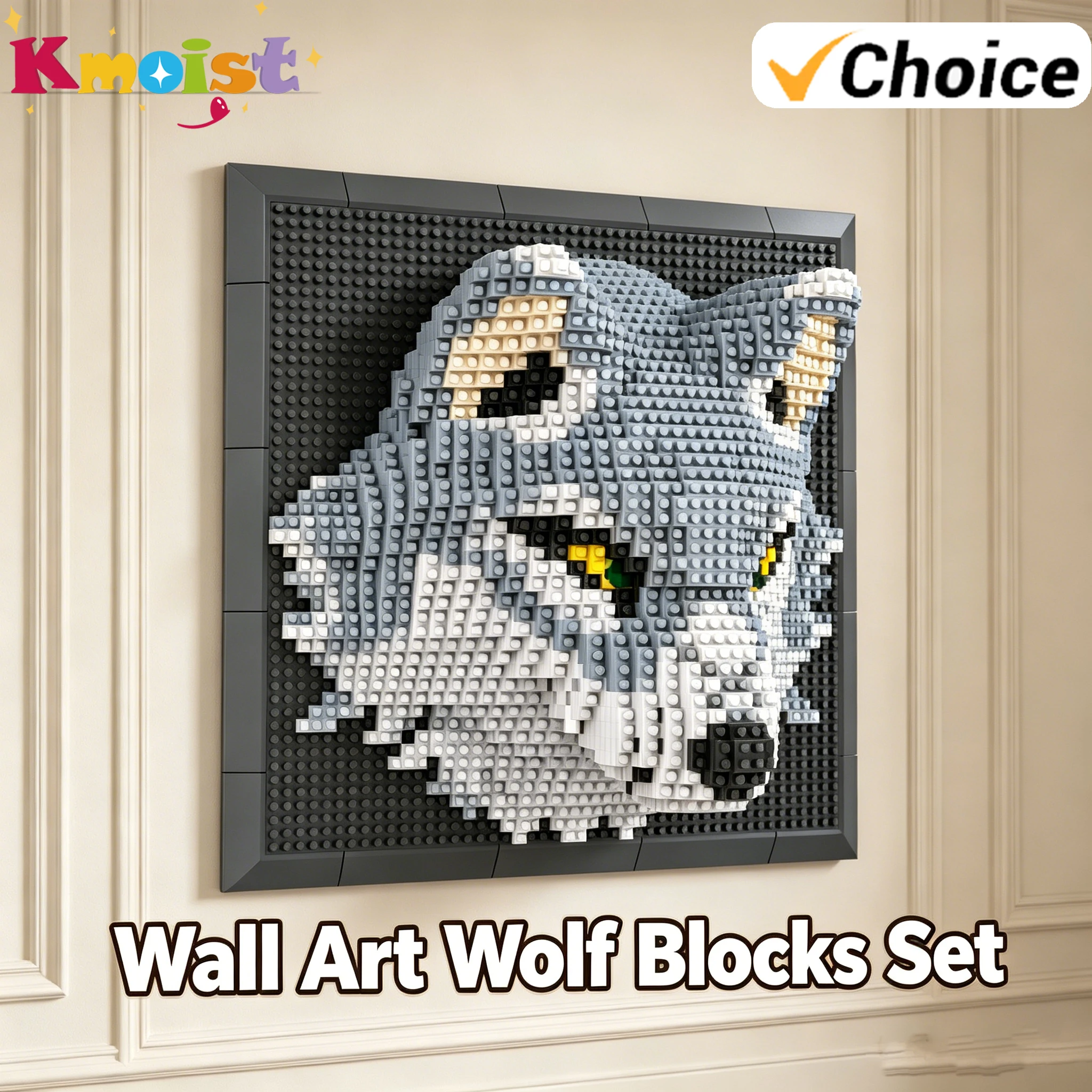 Assembly Wolf Mini Bricks Animal 3D Wall Art Micro Building Blocks Set for Adults Unique Home Wall Decor or Table Display