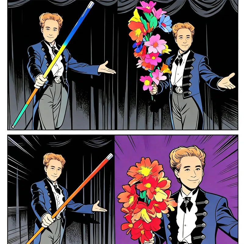 deluxe-cane-to-flower-red-multicolor-magic-tricks-metal-cane-vanishes-to-bouquet-production-flower-stage-illusions-gimmicks