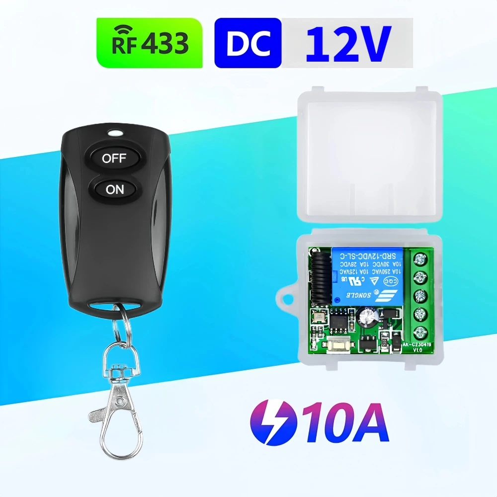 RF 433MHz Universal Wireless Remote Control Switch DC 12V Relay Receiver and Transmitter for LED Light Gate System On Off