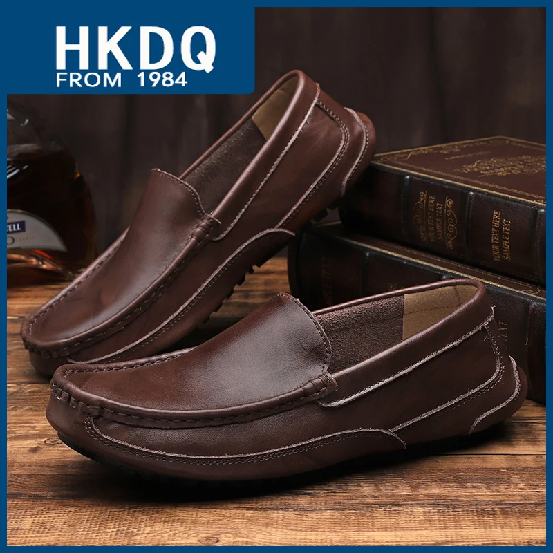 HKDQ Big Size 48 Summer Light Flat Leather Loafers Men Soft Breathable Men's Driving Shoes Comfortable Slip-on Casual Shoes Men