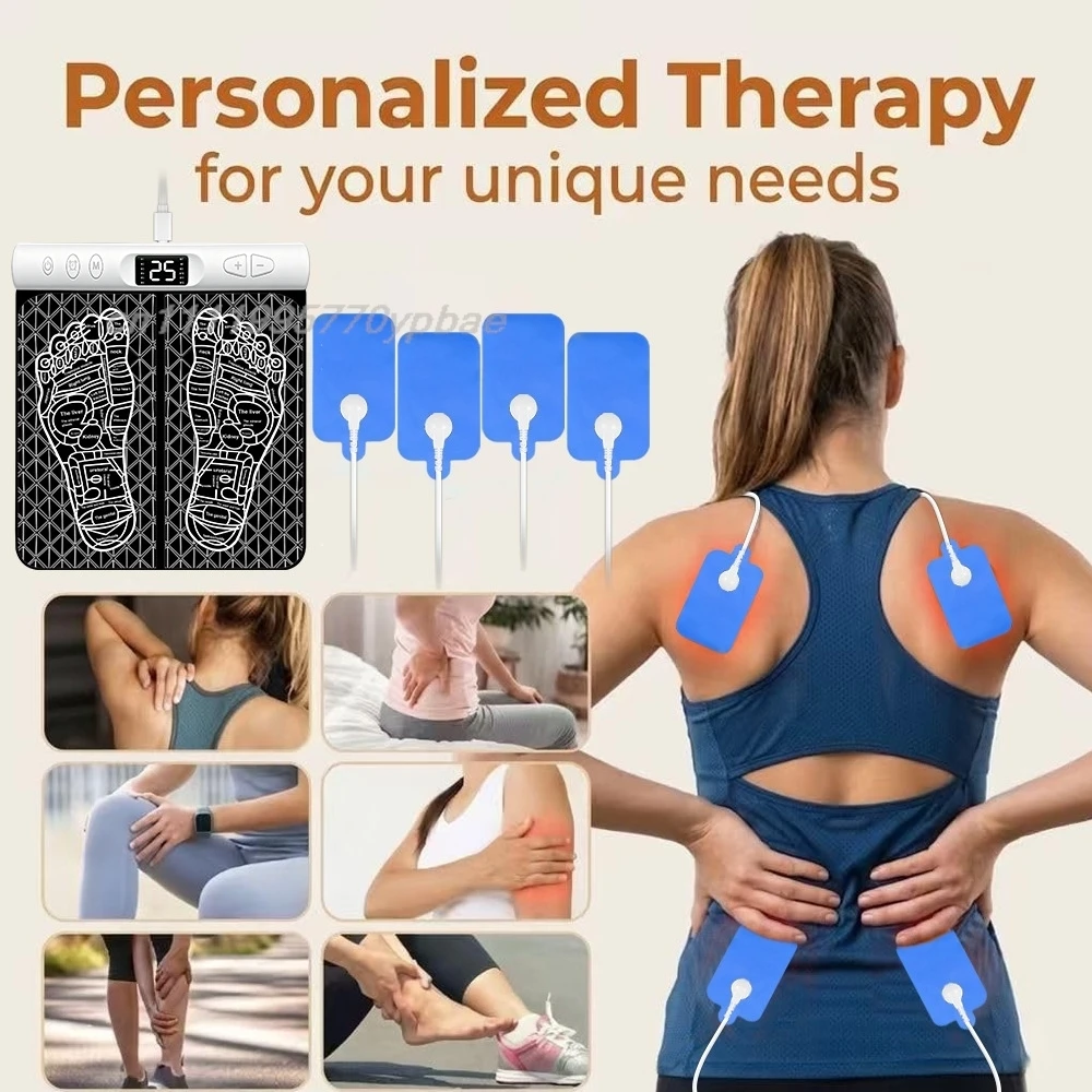 EMS Foot Massager Machine Acupressure Mat With TENS Pads Plantar Fasciitis Muscle Relaxation Blood Circulation Remote Control