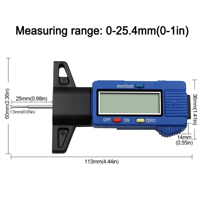 Medidor Digital de profundidad de la banda de rodadura del neumático del coche, calibrador de espesor, herramienta de medición de detección de desgaste automático, 1 pieza
