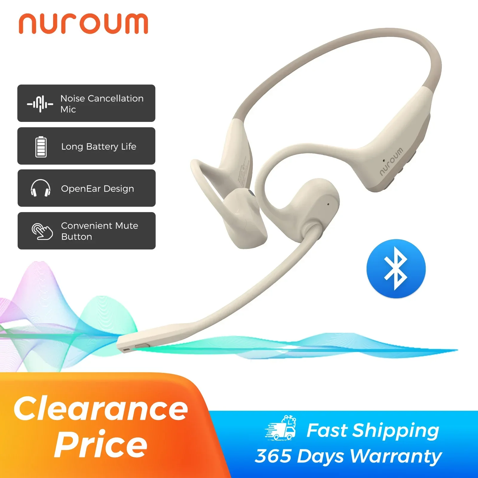 Image of Nuroum Open-Ear Kabellose Kopfhörer Bluetooth 5.3 Headset mit Geräuschunterdrückungsmikrofon für Arbeit, Büro, Callcenter, Komfortable Ohrbügel-Kopfhörer Freisprecheinrichtung für PC, Laptop,