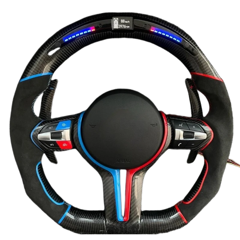 Auto M Performance Leather Steering Wheel For BMW F30 F32 F10 F20 F07 F01 E46 E60 E90 M3 M5 LED Carbon Fiber Steering Wheel