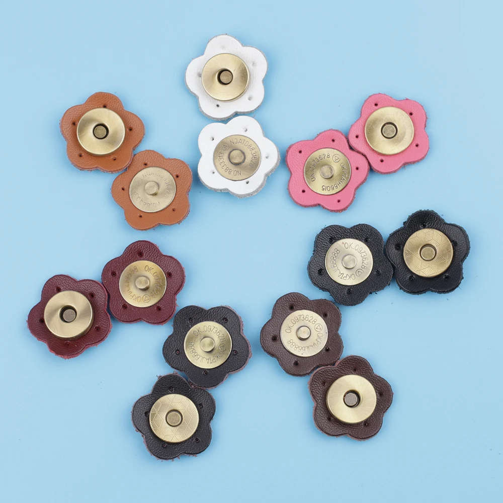 5pcs Genuine Leather Bag Lock Magnetic Button Fasteners Snap Buckles Replacement Handmade Bag DIY Flower Clasp Accessories