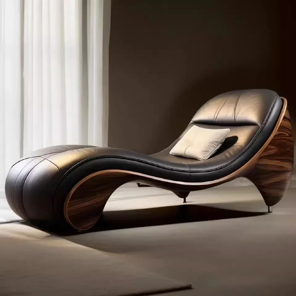 

Light luxury Nordic single sofa lazy leather sofa design can sit and lie down