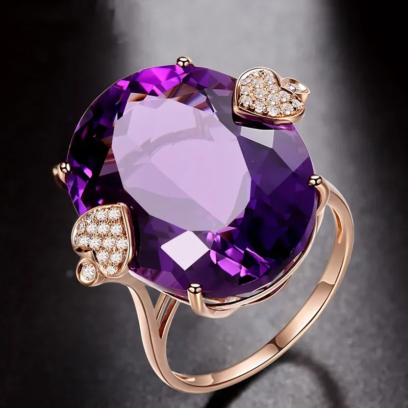 Anillo de amatista de joyería de oro rosa sólido de 14K para mujer, Anillo de topacio, zafiro, piedra pura, piedra preciosa, caja de anillo de boda, joyero fino