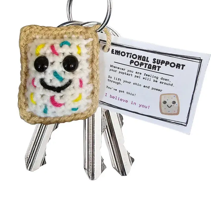 Handmade Keychain Emotional Support Keychain Pop Tart Doll Cute Calm Doll Crochet Keyrings With Positive Affirmation Card