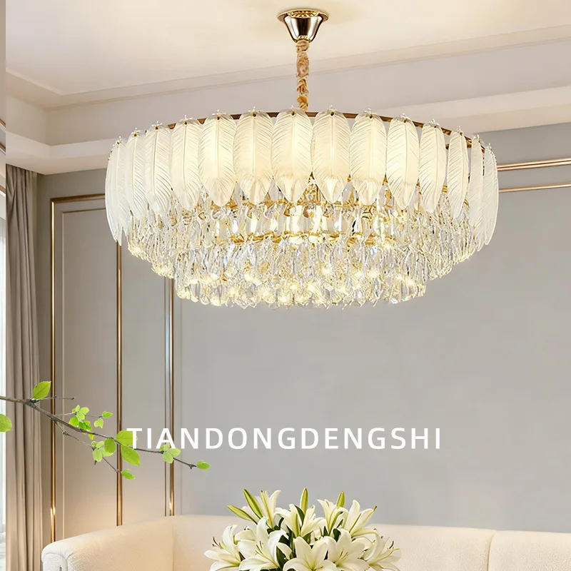 Modern Luxury Glass Feather ceiling Chandelier Lustre Pendant Light Luminaire Lamp for Living Dining Bedroom Kitchen Home Decor