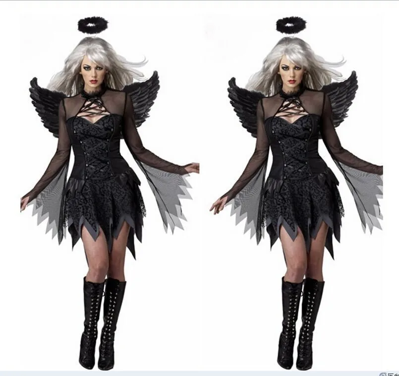 Uniforme de anjo escuro zumbi para senhoras, fantasia de carnaval de Halloween, RPG maligno, cosplay de festa do vampiro para adultos e crianças