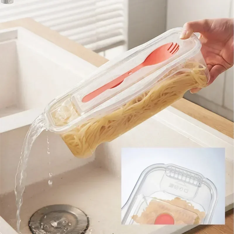 Microwave Pasta Cooking Box with Strainer Heat Resistant Pasta Box With Salad Spoon Steamer Spaghetti Cooker Kitchen Accessories