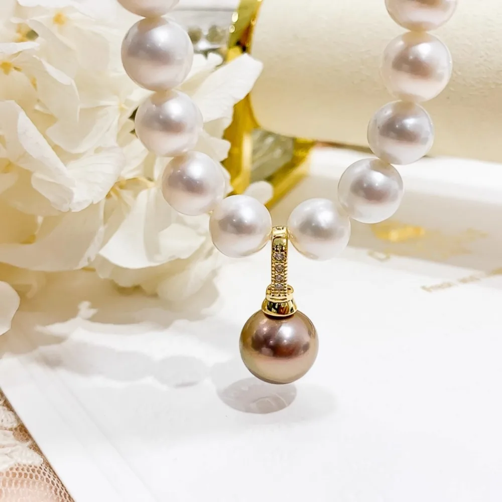 

5 шт., аксессуары из жемчуга «сделай сам», серебряный кулон 925 пробы, пустой держатель, позолоченная пуговица, ожерелье, кулон, женский с круглыми бусинами 9-12 мм