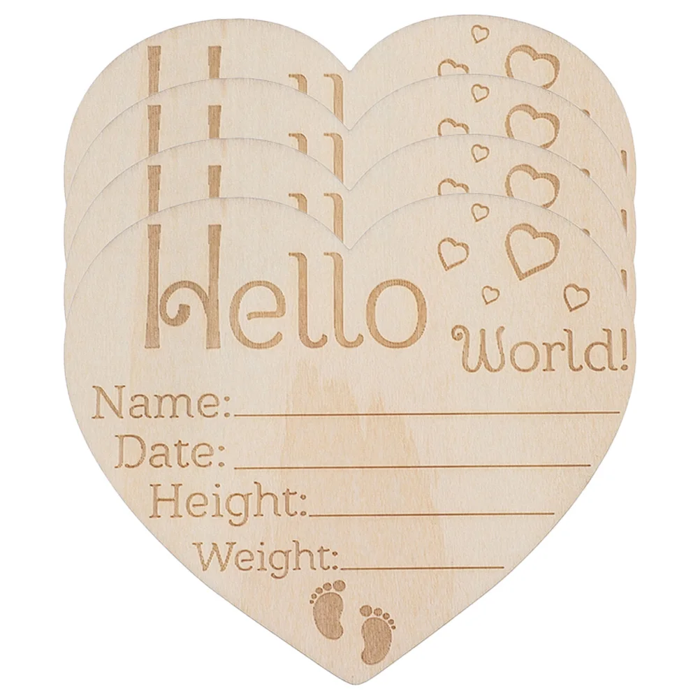 

4 Pcs The Sign Wooden Growth Milestone Newborn Baby Birth Announcement Name Plaques