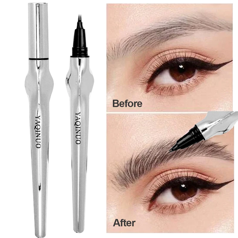 Lápis impermeável Microblade Brow, sobrancelha de 2 pontos, caneta de cílios inferiores, maquiagem líquida marrom, cosméticos duradouros