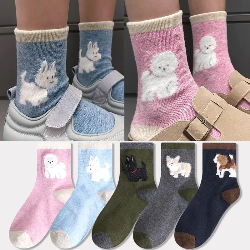 

Japanese Kawaii Cartoon Dogs Sock Fashion Middle Tube Wool Socks Soft Cotton Casual Funny Cute Hosiery Harajuku Warm Floor Socks